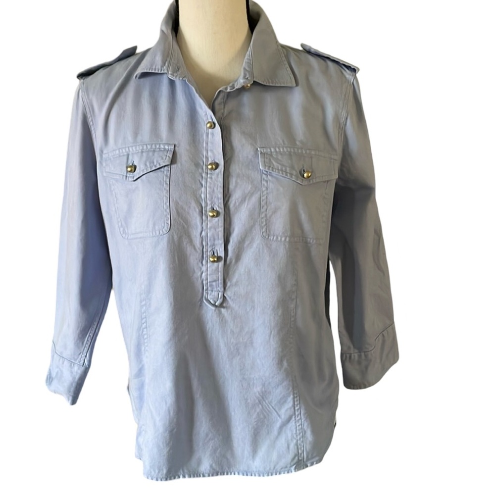 Talbots Chambray 1/4 Button Pullover With Silver … - image 1
